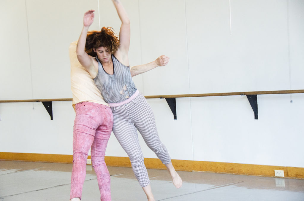 Photo by Elliot Emadian: Jennifer Monson and nibia pastrana santiago in a residency for Choreographies of Disaster, Urbana, IL, Apr 2019