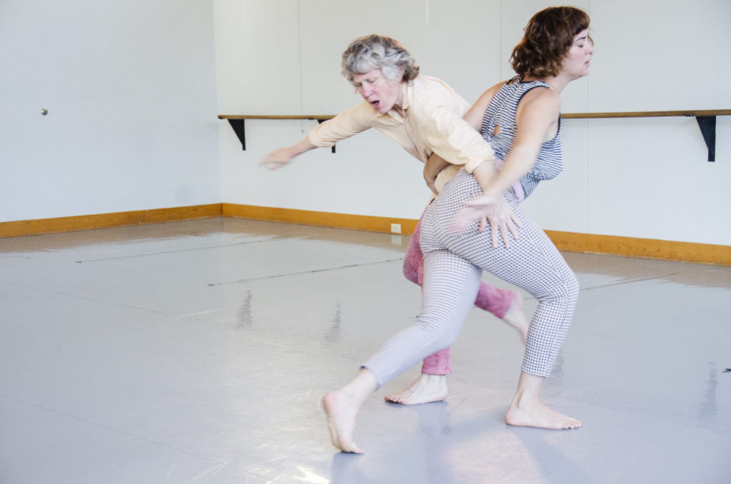 Photo by Elliot Emadian: Jennifer Monson and nibia pastrana santiago in a residency for Choreographies of Disaster, Urbana, IL, Apr 2019