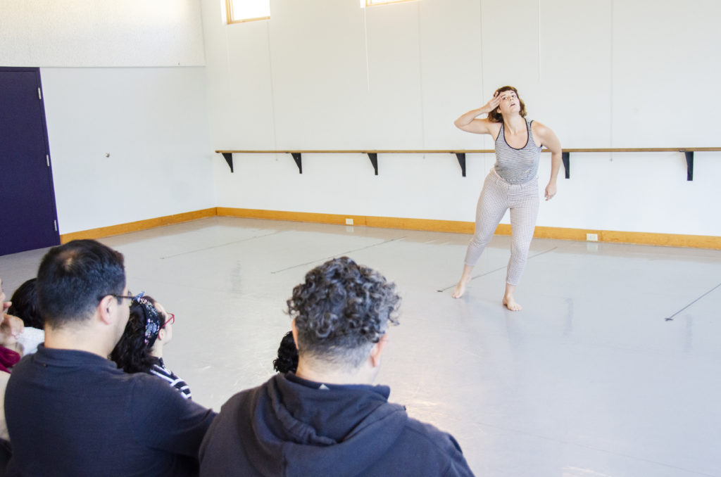 Photo by Elliot Emadian: Jennifer Monson and nibia pastrana santiago in a residency for Choreographies of Disaster, Urbana, IL, Apr 2019