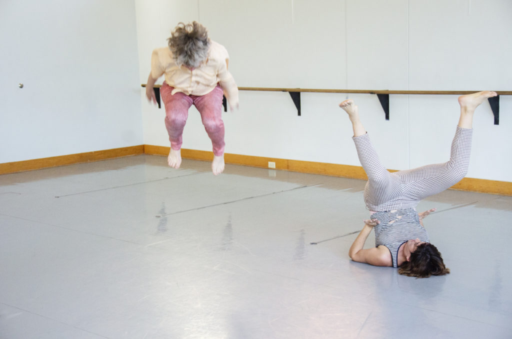 Photo by Elliot Emadian: Jennifer Monson and nibia pastrana santiago in a residency for Choreographies of Disaster, Urbana, IL, Apr 2019