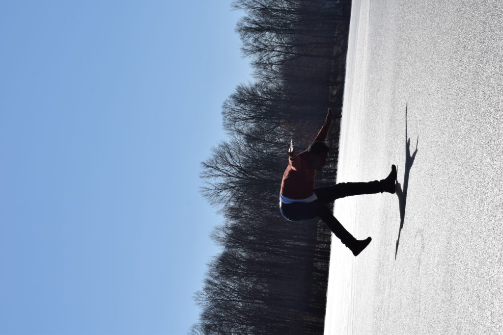 Photo by : Javier Cardona in a residency for Choreographies of Disaster, Lake Monroe, IN, February 2019