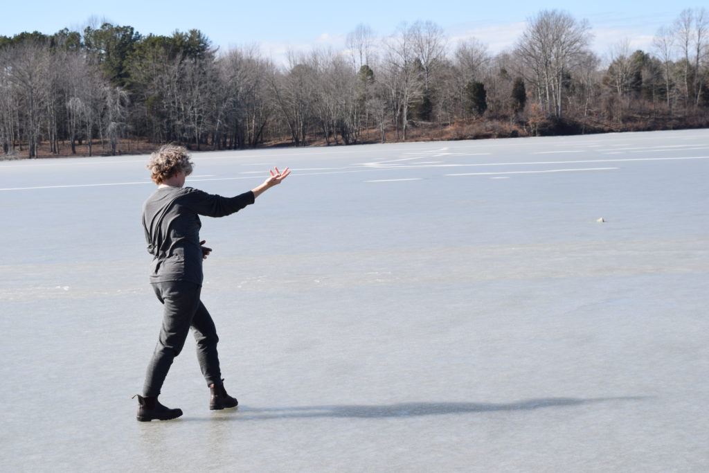 Photo by : Jennifer Monson in a residency for Choreographies of Disaster, Lake Monroe, IN, February 2019