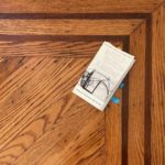 Photo by Carolyn Hall: The "Field Guide" placed in the corner of a hardwood floor at the corner of a border